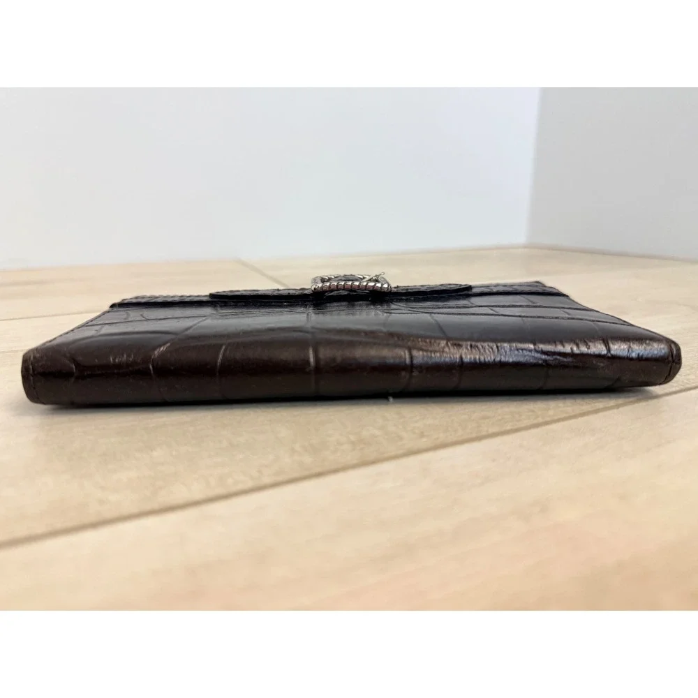 Brighton Black Croc Embossed Wallet Leather Magenta Purple Interior Silver Bukle